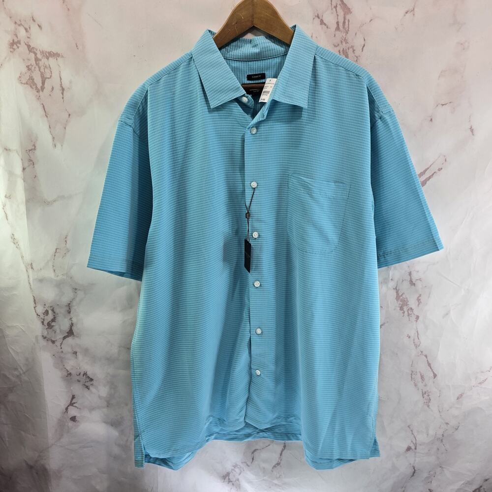 Pronto Uomo Shirt Mens XXL 2XL Blue Short Sleeve Button Up Classic Fit Checkered